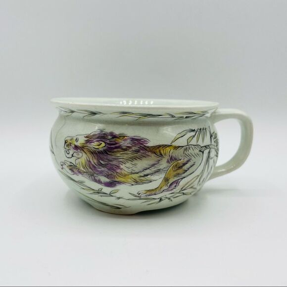 Vintage Ceramic Hand Painted Lion Open Sugar Bowl - Picture 1 of 4